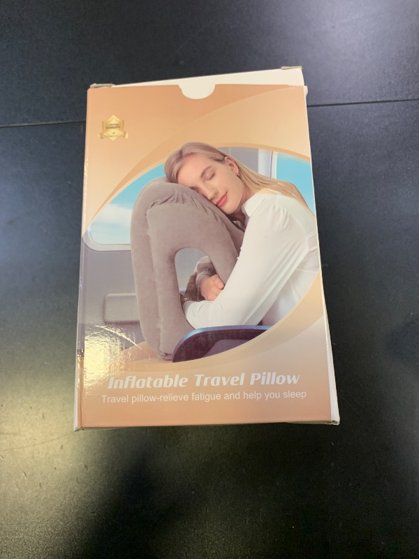 Photo 1 of JefDiee Inflatable Travel Pillow, Airplane Neck Pillow Comfortably Supports Head and Chin for Airplanes, Trains, Cars Office Napping on The Tray Table (Grey)