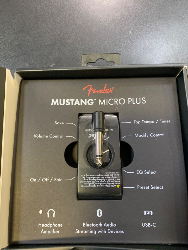 Photo 1 of Fender Mustang Micro Plus Headphone Amplifier, Bluetooth Audio Streaming and 50 Amp and Effects Models, with 2-Year Warranty
