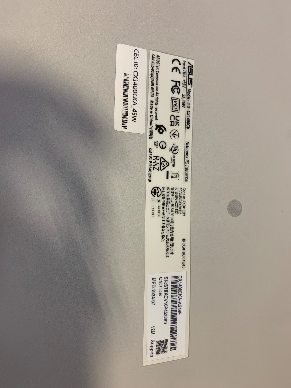 Photo 1 of ASUS Chromebook CX1, 14" FHD, Intel® Celeron N4500 Processor, 64GB Storage, 4GB RAM, ChromeOS, Transparent Silver, CX1400CKA-AS44F