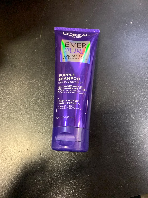 Photo 1 of L’Oreal Paris Sulfate Free Brass Toning Purple Shampoo for Blonde, Bleached, Silver, or Brown Highlighted Hair, EverPure, 6.8 Fl Oz (Packaging May Vary)