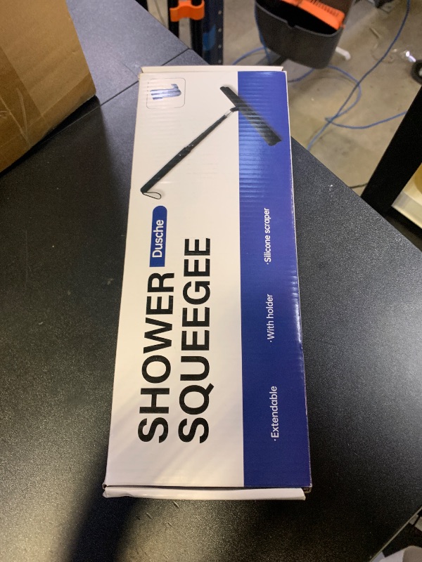 Photo 1 of Telescopic Squeegee for Shower Glass with Long Handle - Extendable Shower Squiggy with Hook Handle for Window, Tile Wall - Black - Wide 12 Inch, 2024