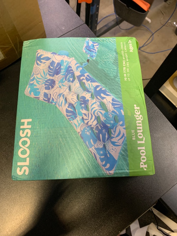 Photo 1 of SLOOSH Adjustable Backrest Pool Floats - Tropical Leaves Pool Lounger Floaties Adults with Cup Holders, Inflatable Tanning Float Rafts Chair Beach Lake Lounge Floating Above Water Keep Cool (Blue)