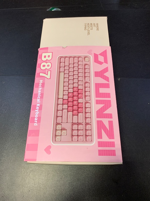 Photo 1 of YUNZII B87 Wireless Mechanical Keyboard,QMK/VIA Programmable,TKL Layout 87 Keys,BT/2.4G/USB-C,Hot Swap Gasket Mount RGB Backlit Gaming with Wrist Rest for Win/Mac (Pink, Cocoa Cream V2)