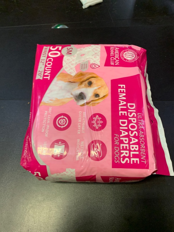 Photo 1 of American Kennel Club Female Dog Wrap, Disposable Diapers with Wetness Indicator, Small, 50 Count