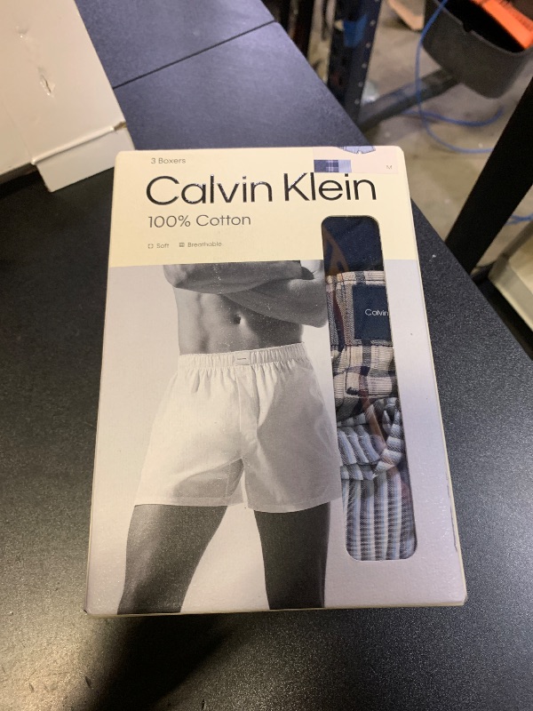Photo 1 of Calvin Klein Men's Multicolor Underwear Cotton Classics 3-Pack Woven Boxer, Tide/Morgan Plaid, Tide/Montague Stripe, Tide, Medium