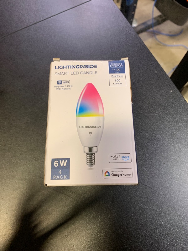 Photo 1 of Lightinginside E12 Smart Light Bulbs 60W Equiv., Work with Alexa/Google Home/Smart Life, 500LM 6W RGBCW Candle Candelabra LED Light Bulbs, No Hub Required, 2.4G WiFi Bluetooth Bulb, ETL Listed, 4PCS