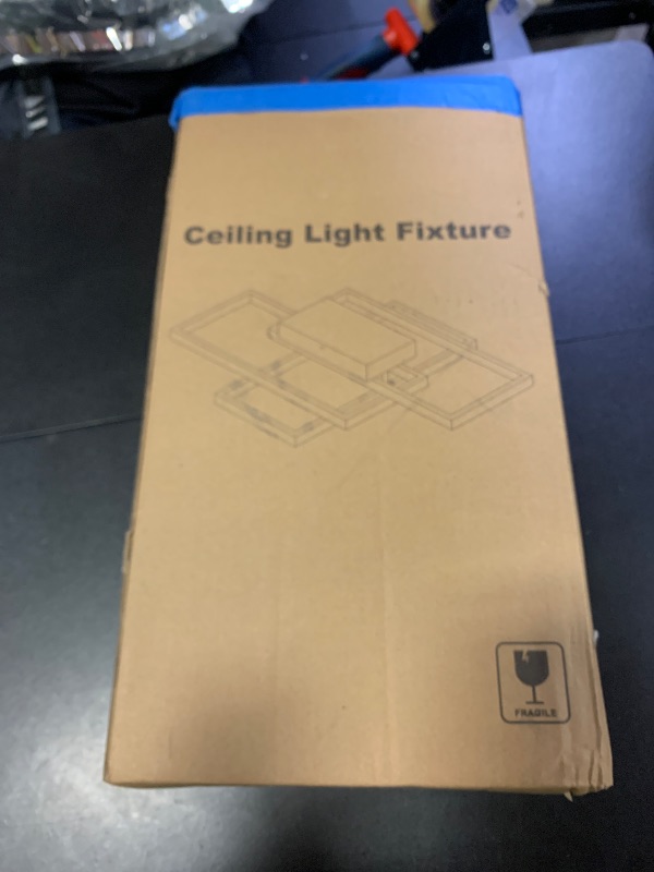 Photo 1 of Modern LED Ceiling Light Fixture, 22" Dimmable Close to Ceiling Light with Remote Control Black Flush Mount Chandelier Lighting Fixture, 3 Square Ceiling Lights for Kitchen Bedroom Living Dining Room