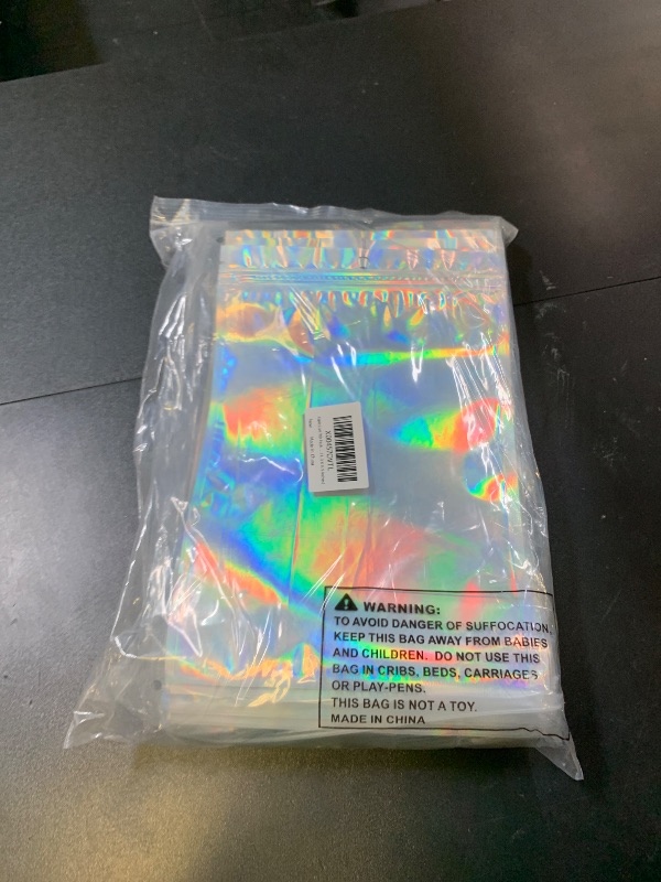 Photo 1 of EgticLive 100 Pack Resealable Holographic Bags for Small Business, Iridescent Mylar Bags with Clear Front Smell Proof Foil Packing Pouches for Multipurpose Storage (6.3 X 9.5 inches)