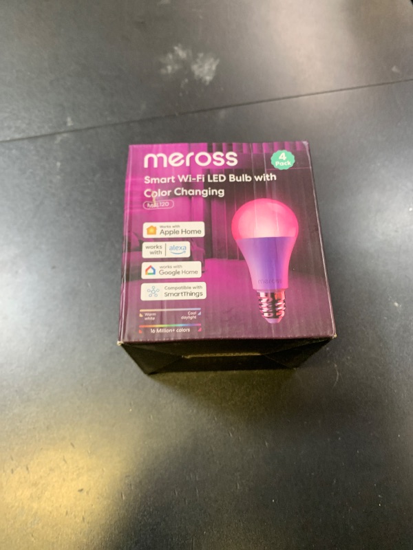 Photo 1 of meross Smart RGBWW WiFi LED Bulbs, Apple HomeKit Compatible, 60W Equivalent, 900 Lumens, Multicolor, 4 Pack