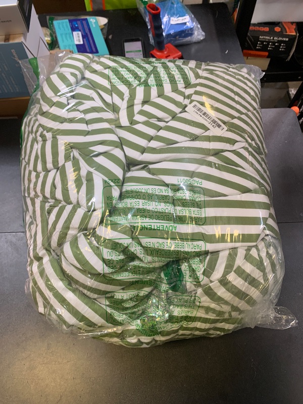 Photo 1 of mixinni Striped Comforter Set Full Size - Green White Stripes Pattern Bed Set for All Season, 3 Pieces Lightweight Bedding Sets for All Seasons (1 Soft Fluffy Comforter + 2 Pillowcases)