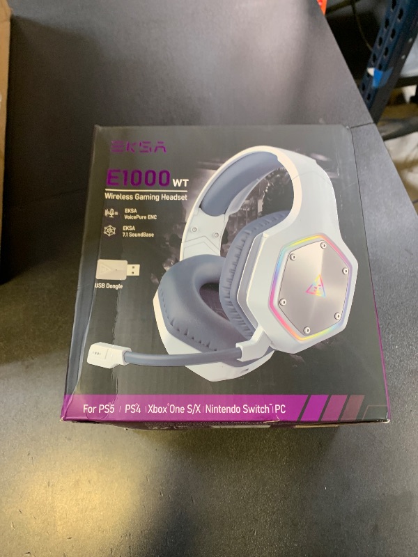 Photo 1 of EKSA E1000WT Wireless Gaming Headset,2.4GHz USB Gaming Headphones with Microphone for PC, PS5, PS4, Nintendo Switch, 7.1 Surround Sound Headset, RGB Light, Ergonomic Design for Birthday Gift