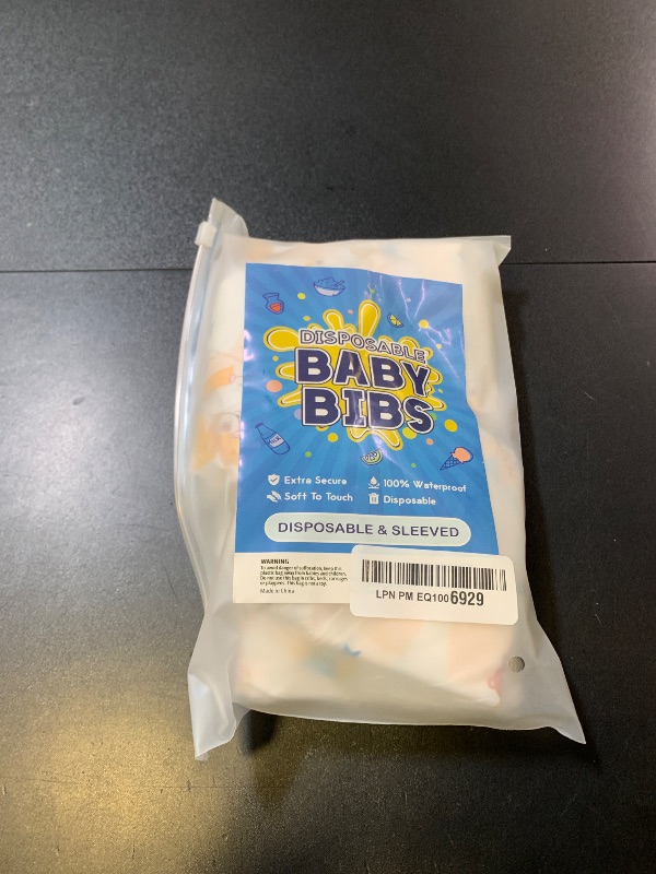 Photo 1 of Eli with Love Disposable Bibs Individually Wrapped, Long Sleeve Bib with Crumb Catcher - Waterproof Baby Bibs For Toddlers 1-3 (10 pack) (Happy Bear)