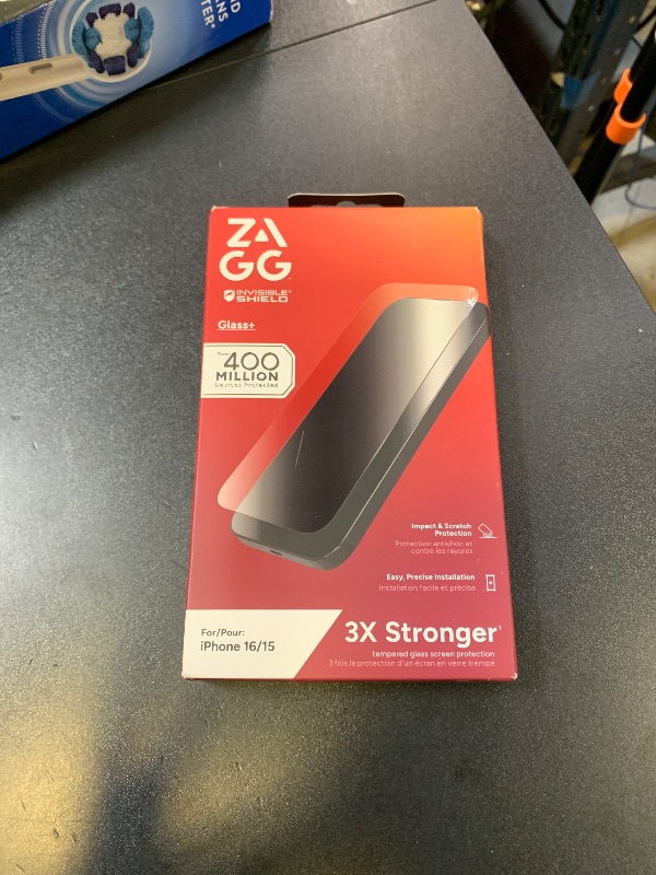 Photo 1 of ZAGG Glass+ Screen Protector for iPhone 16/15 – 3X Stronger Tempered Glass with Reinforced Edges, Scratch & Smudge Resistant, InvisibleShield, Easy Installation