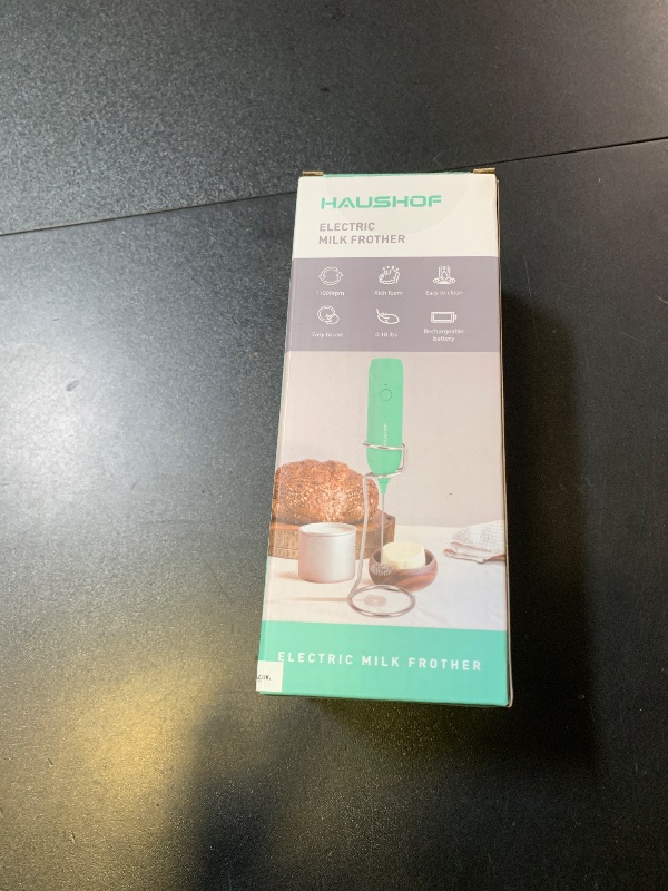 Photo 1 of HAUSHOF Powerful Rechargeable Milk Frother Wand with Stand, Handheld Electric Foam Maker, Drink Mixer with Detachable Stainless Steel Whisk for Coffee Latte, Cappuccino, Matcha, Green
