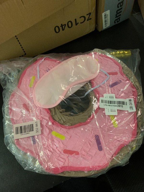 Photo 1 of WERNNSAI Donut Piñata - Pink Donut Pinata with String Birthday Partyn Decorations Piñata with Stick Blindfold for Girls Kids Dount Pull String Pinata Family Games Birthday Party Supplies