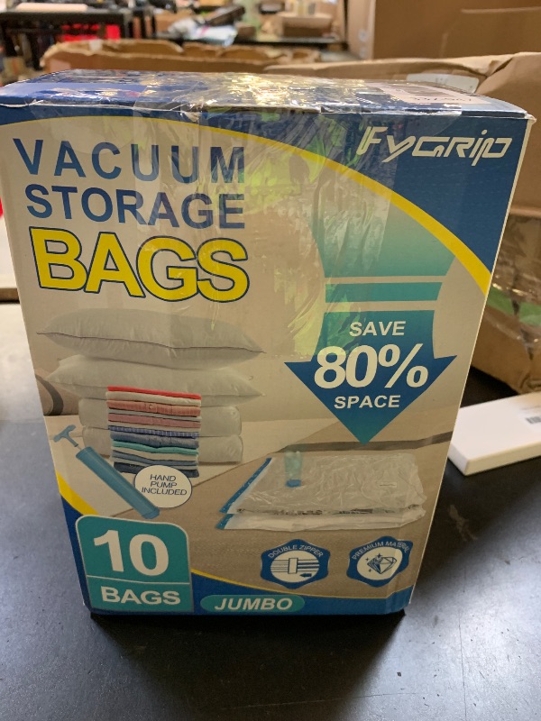 Photo 1 of Fygrip 10 Pack Jumbo Vacuum Storage Bags with Hand Pump, Plastic Packaging Bags, 80% Space Saver Vacuum Seal Bags for Clothing, Travel Lugggage, Blankets, Comforters