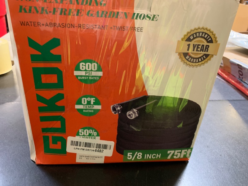 Photo 1 of GUKOK Garden Hose, Lightweight, Ultra Flexible, Durable, Kink-Free Garden Hose, RV, Marine and Camper Hose (75 FT)