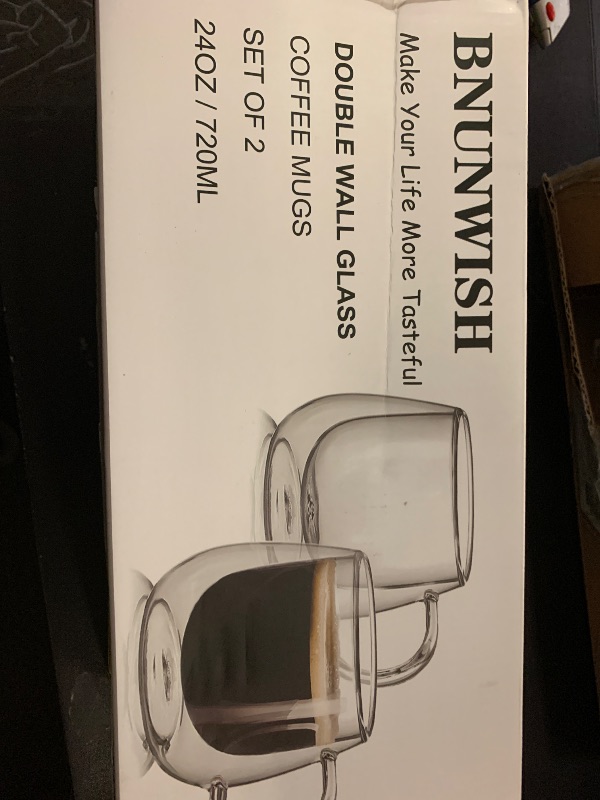 Photo 1 of BNUNWISH Large Double Walled Glass Coffee Mugs Beer Cups 24oz 1pc, Insulated Clear Borosilicate Glass Tea Lemonade Cups with Handle