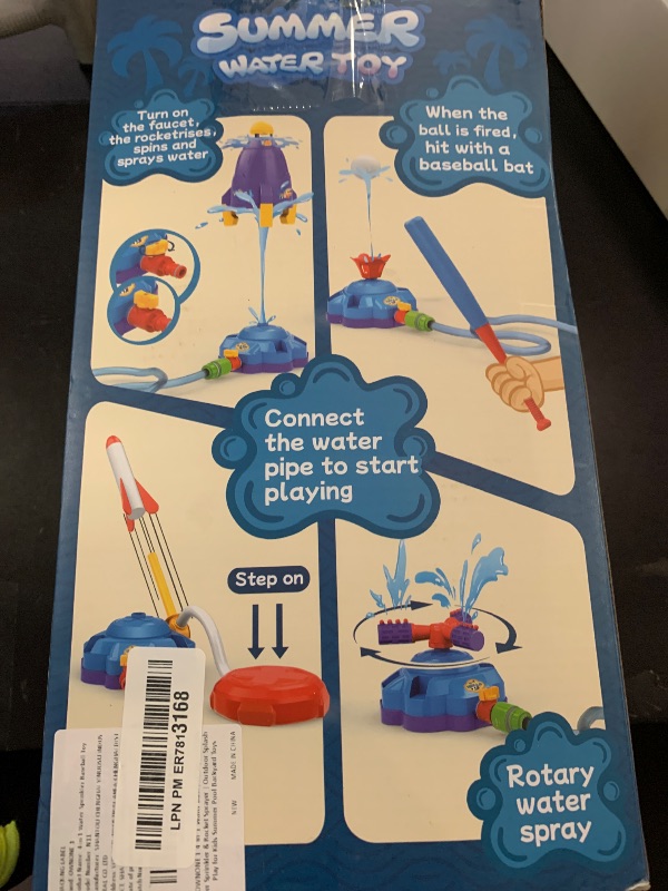 Photo 1 of 4-in-1 Water Sprinkler Baseball Toy, Water-Spraying Rocket, Water Baseball Game, Rocket Launch Game, Spinning Water Sprayer Outdoor Summer Toys for Boys Girls Outside Water Game Toys for Kids 3-12