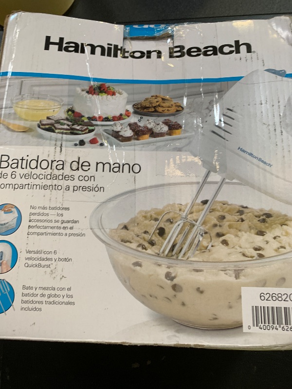 Photo 1 of Hamilton Beach 6-Speed Electric Hand Mixer with Whisk, Traditional Beaters, Snap-On Storage Case, 250 Watts, White