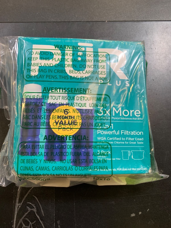 Photo 1 of PUR Plus Water Filter Replacement for Pitchers & Dispensers, 6-Month Supply, 3 Count, Blue (PPF951K3)