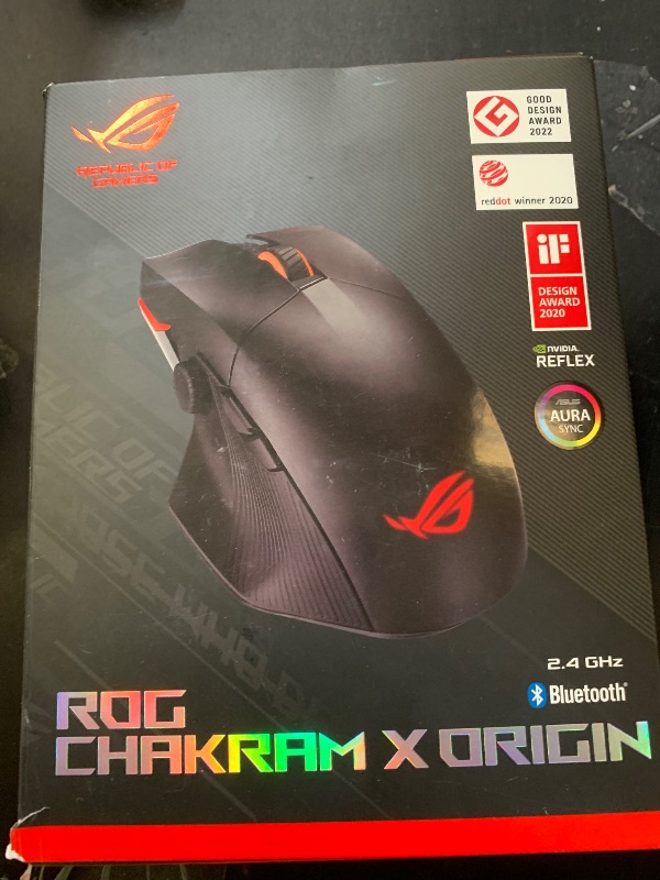Photo 1 of ASUS ROG Chakram X Origin Gaming Mouse, Tri-Mode connectivity (2.4GHz RF, Bluetooth, Wired), 36000 DPI Sensor, 11 programmable Buttons, Detachable Joystick, Paracord Cable, Black