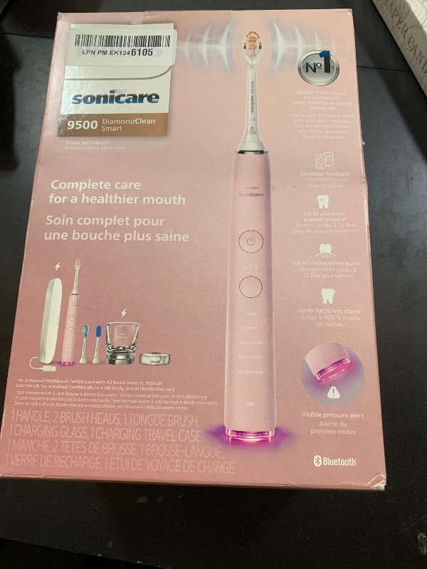 Photo 1 of Philips Sonicare DiamondClean Smart 9500 Electric Toothbrush, Sonic Toothbrush with App, Pressure Sensor, Brush Head Detection, 5 Brushing Modes and 3 Intensity Levels, Pink, Model HX9923/21