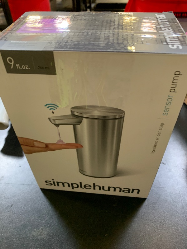 Photo 1 of simplehuman 9 oz. Touch-Free Automatic Rechargeable Sensor Pump, Brushed Stainless Steel, New
