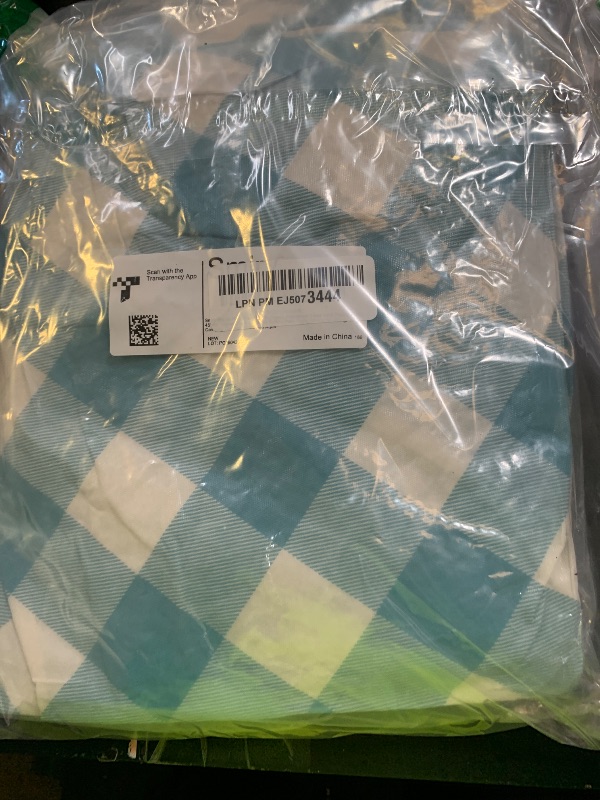 Photo 1 of Smiry Round Picnic Tablecloth, Elastic Waterproof Fitted Vinyl Tablecloths for 45"-56" Tables, Flannel Backed Buffalo Plaid Table Cover for Dining, Camping, Outdoor, White and Aqua