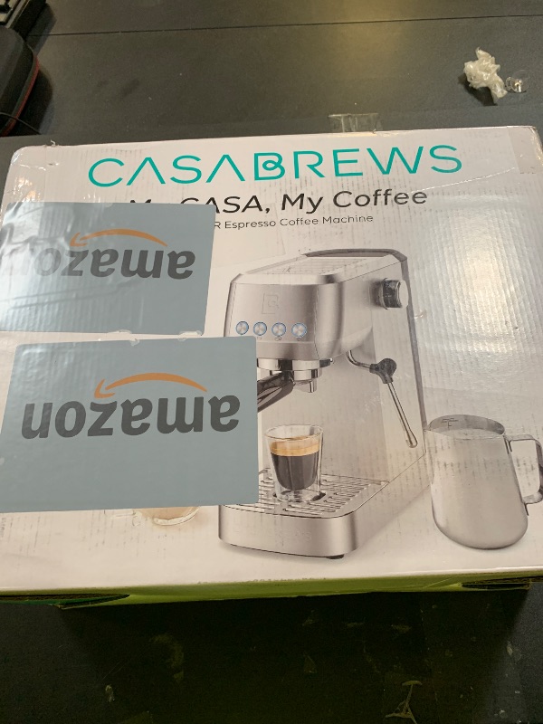 Photo 1 of CASABREWS 3700 Essential Espresso Machine 20 Bar, Stainless Steel Cappuccino & Latte Machine with Steam Frother for Home, 43.9oz Water Tank, Silver