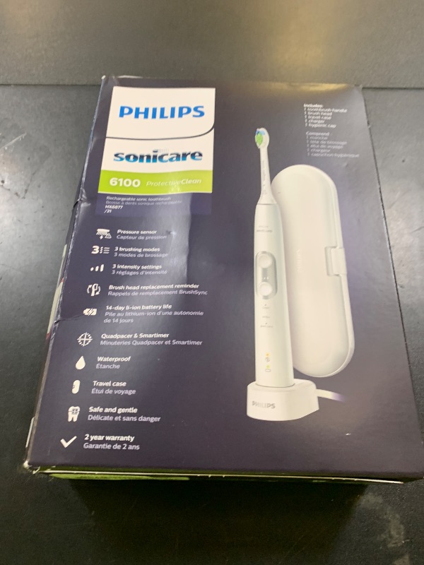 Photo 1 of PHILIPS Sonicare ProtectiveClean 6100 Rechargeable Electric Toothbrush, with Pressure Sensor, 3 Cleaning Modes, SmarTimer and QuadPacer, 14-Day Battery Life, Travel Case, White, Model HX6877/21