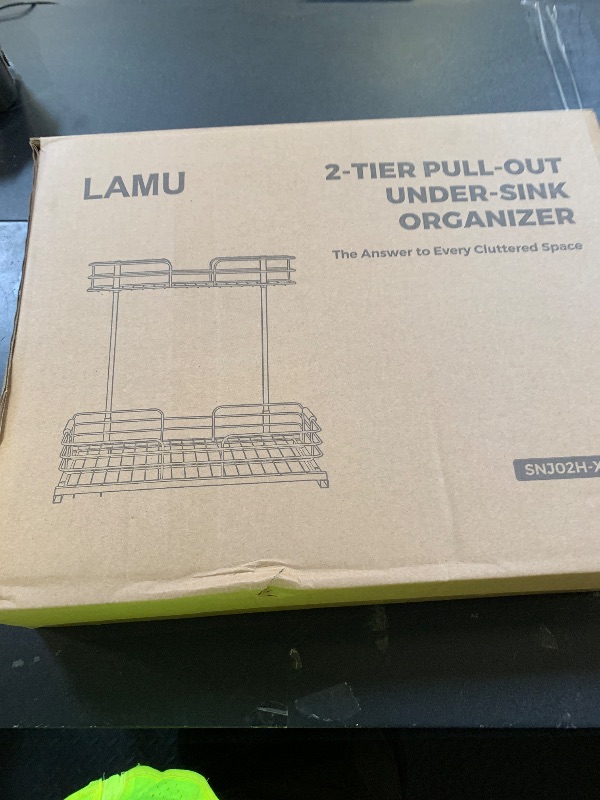 Photo 1 of LAMU Under Sink Organizers and Storage, Pull Out Bathroom Kitchen Cabinet Organizers and Storage, 2-Tier White Under Sink Shelf Organizer Under Counter Storage Organizer