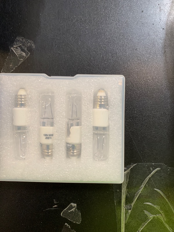 Photo 1 of Lachesan JDE11 120v 50w, 55mm E11 Halogen Bulb?Replacement E11 Led Bulb? T4 Mini Candelabra Base, 2700K Warm White Dimmable for Chandeliers, Ceiling Fan, Table Lamps, Cabinet Lighting, 4 Pack