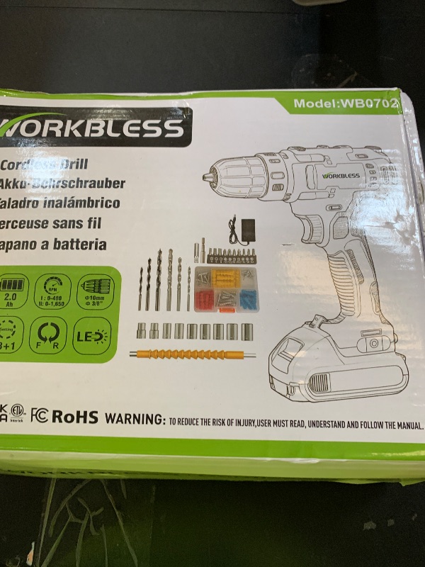 Photo 1 of WorkBless WORKBLESS 21V Power Drill Set, Cordless Drill with Battery and Charger, 3/8'' Keyless Chuck, Variable Speed, 18+1 Torque Setting and 28pcs Drilling/Driver Bits Tool Set(Orange)