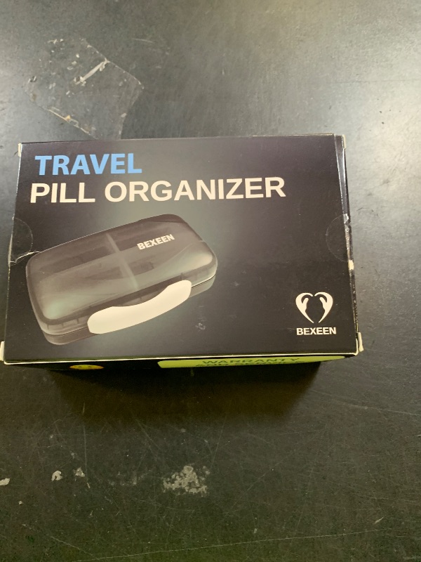 Photo 1 of Travel Pill Organizer - Airtight Medicine Case for Traveling Portable Pharmacy Box with Labels Vitamin Container 8 Compartment Supplement Medication Holder Large Capacity Daily (Black)