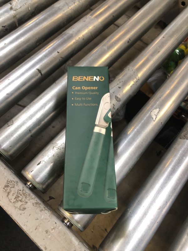 Photo 1 of Beneno Heavy Duty Hand Can Opener Manual with Magnet, Durable Sharp Carbon Steel Blade Smooth Cutting, Big Effort-Saving Knob & Soft Grip Handle, Multifunctional Kitchen Tool with Bottle Opener, Green