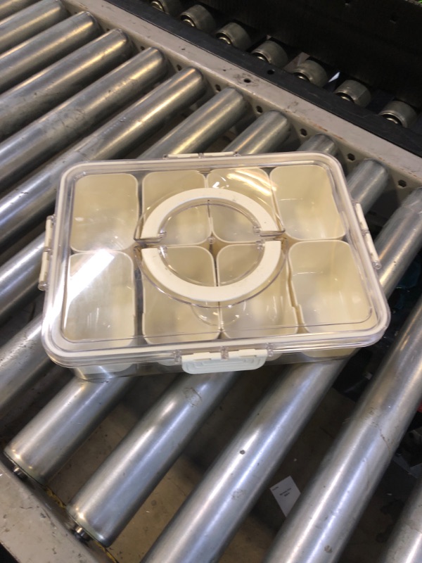 Photo 1 of SIXRUN Condiment Serving Tray, Divided Serving Tray 8 Compartments Multifunctional Airtight Plastic Seasoning Platter with Lid and Handle for Home Picnic, SIXRUN5qo1tggp42