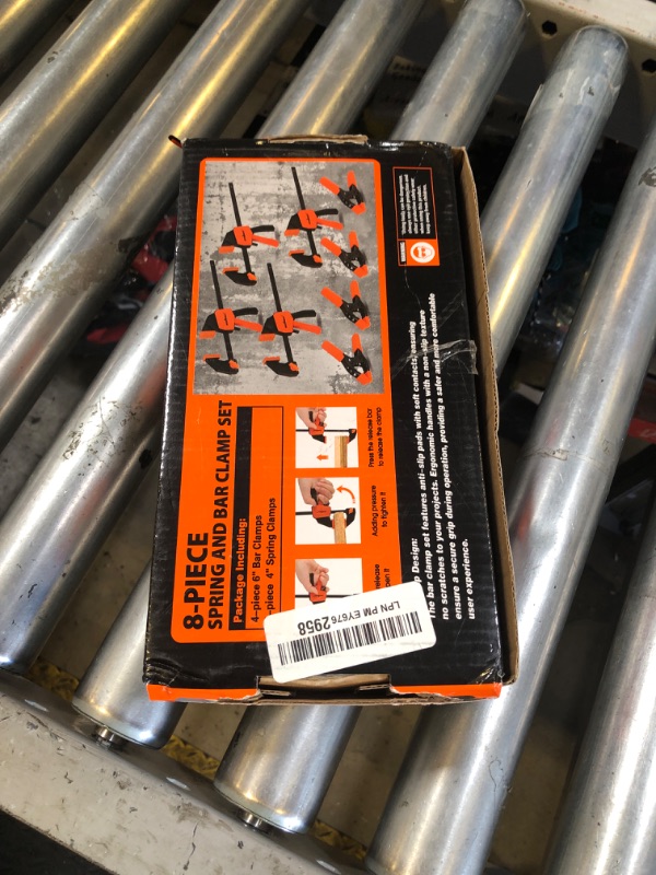 Photo 1 of HORUSDY 8-Pack Bar and Spring Clamps for Woodworking - 4 Pieces 6" Bar, 4 Pieces 4" Spring, 75 LBS Load Limit, Quick F Clamp Set
