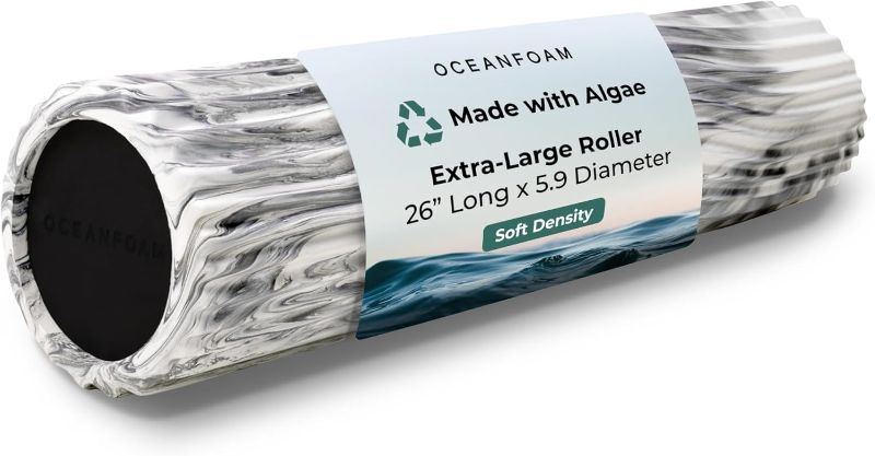 Photo 1 of Oceanfoam Tsunami Roller (Black Marbled) - Soft, Textured Foam Roller for Physical Therapy, Back Pain, Excercise & Stretching - Wave Textured - Yoga, Athletics, Wellness - Extra-Large 26" x 5.9"
