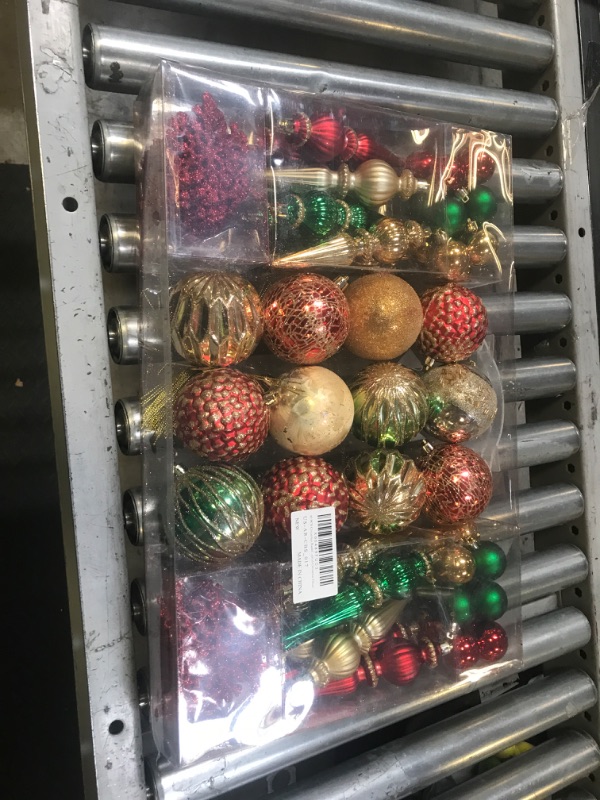 Photo 1 of 92ct Christmas Tree Decoration Set - Shatterproof Christmas Baubles with Strings for Wreath, Garland & Party Decoration, Red-Green