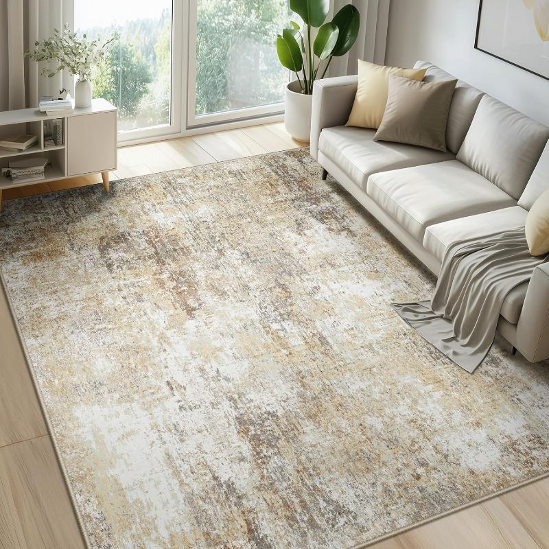Photo 1 of RELEANY Modern Abstract Living Room Rug, 180 x 270 cm Washable Bedroom and Dining Room Rugs, Non-Slip Soft Indoor Carpets Home Decor (Neutral Grey Brown)