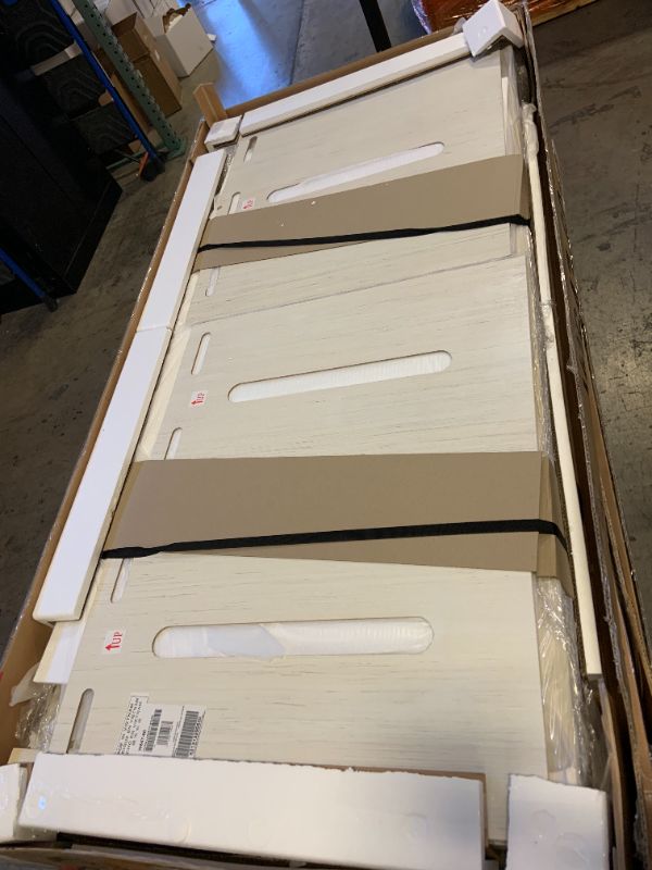 Photo 1 of Signature Design by Ashley Bolanburg Two Tone Farmhouse TV Stand, Fits TVs up to 72", 3 Cabinets and Adjustable Storage Shelves, Whitewash