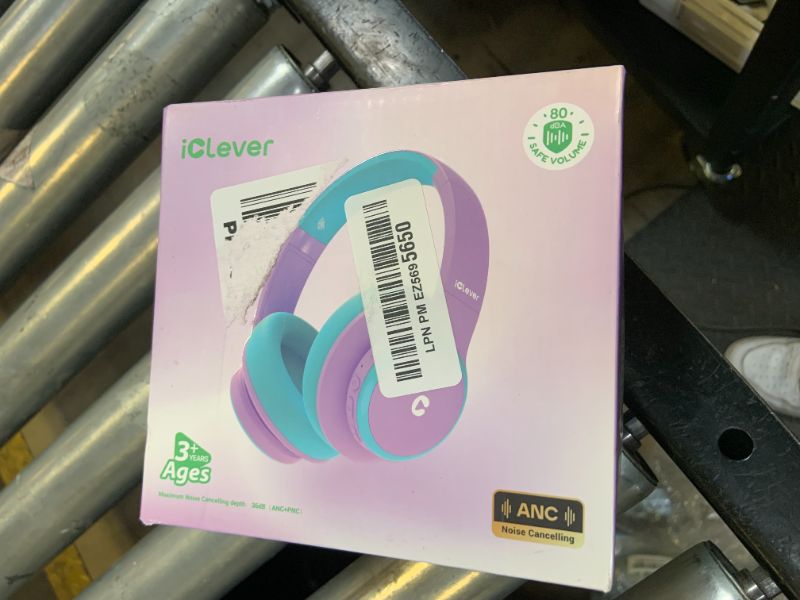 Photo 1 of iClever BTH26 Active Noise Cancelling Headphones for Kids, 60H Play Time, Safe Volume 80dBA, Type C Fast Charging, Bluetooth5.4, Kids Bluetooth Headphones with Mic AUX Cord for iPad Airplane, Purple