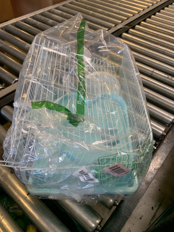 Photo 1 of PINVNBY Dwarf Hamster Cage, Small Animal Cages, 2-Tier Travel Portable Mouse Cage Hamster Carrier with Castle House Running Exercise Wheels, Water Bottle and Food Dis?Blue?