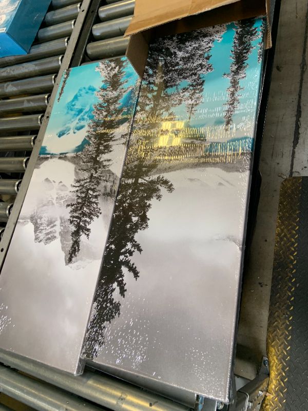 Photo 1 of Derkymo 4 Pieces Teal Blue Moraine Lake Wall Art Black and White Canada Rocky Mountain Picture Landscape Print On Canvas Giclee Artwork for Wall Decor Easy to Hang 12"x24"x2pcs+12"x32"x2pcs