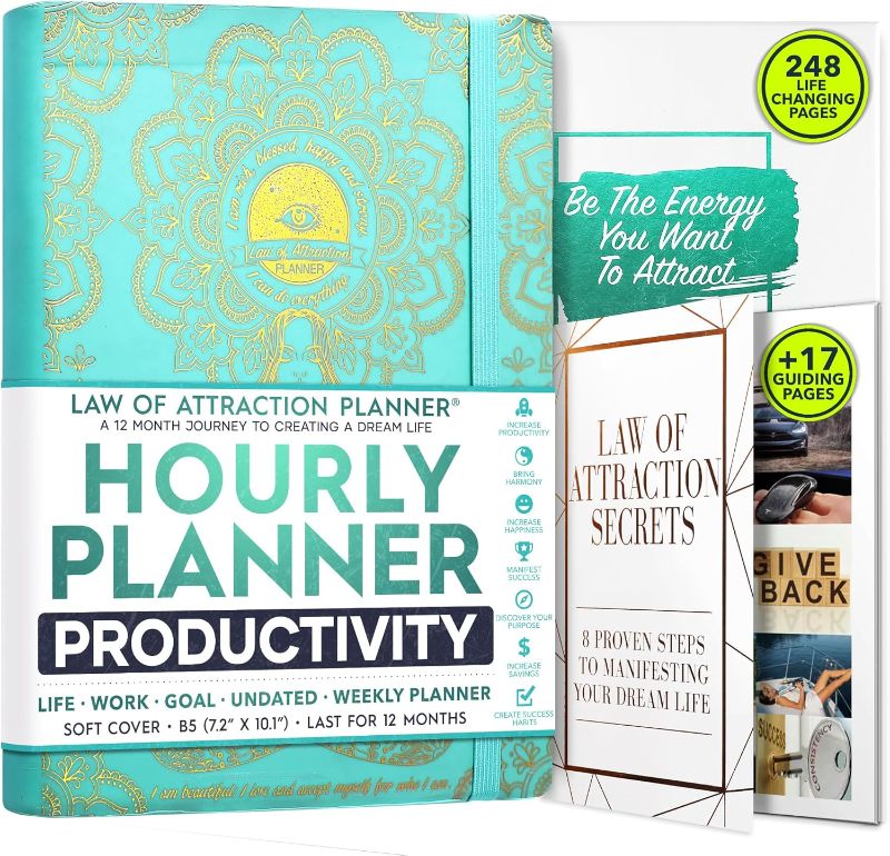 Photo 1 of Law of Attraction Planner – Undated Hourly, Weekly & Monthly Goal Setting Planner, 12-Month to Increase Productivity | Life & Gratitude Journal, Include Foldable Vision Board, Gift Box & Stickers