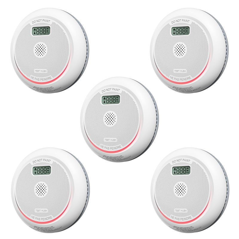 Photo 1 of Siterlink and Carbon Monoxide Detector Combo with LCD Display, 2 in 1 Fire and CO Detector Alarm with LED Indicator & Test Button, Battery Operated, UL 217 & UL 2034 Standards, 5 Pack
