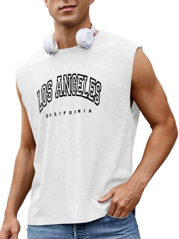 Photo 1 of iudam Men's Workout Tank Tops Casual Loose Fit Sleeveless Shirts Gym Muscle T-Shirts with Letter Graphic (White,S)