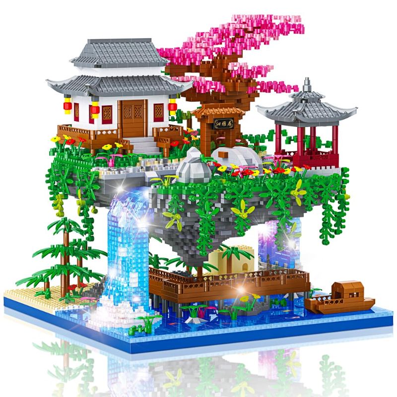 Photo 1 of Peach Blossom Pond Building Set, 3320 Pcs Architecture Building Blocks with Light Cherry Blossom Tree Building Set Tree House Building Kit for Adult Teens Ages 14+
