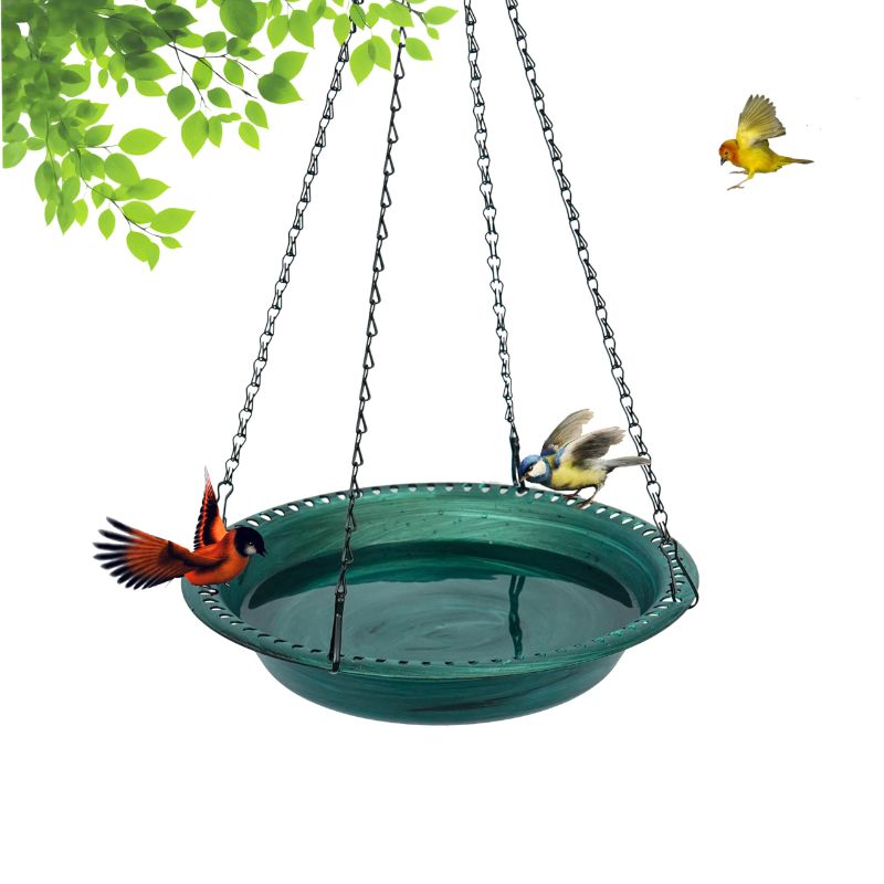 Photo 1 of Antique Outdoor Garden Hanging Bird Bath, 16 inch Heavy Duty BirdBath Bowl Only with Chains, Hanging Bird Feeder for Backyard Decor Green
